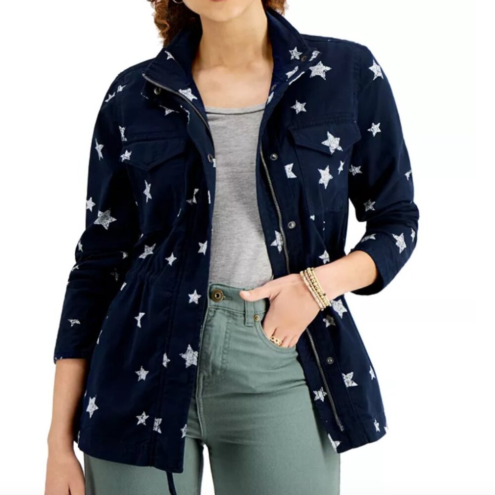 "Starry, starry night" Style & Co. twill printed front zip jacket.*HP*